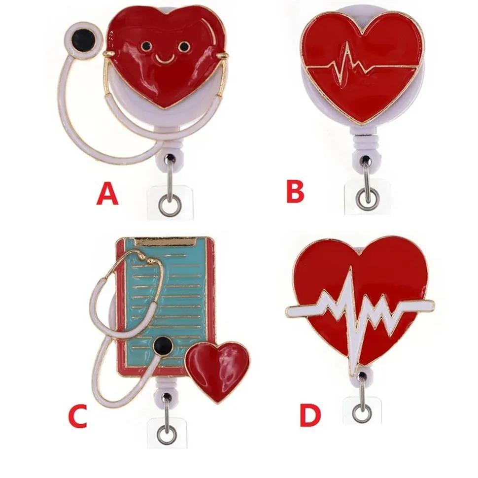 Medische sleutelhangers hartvorm strass intrekbare ID-houder voor verpleegster naam accessoires badge reel met alligator clip295r