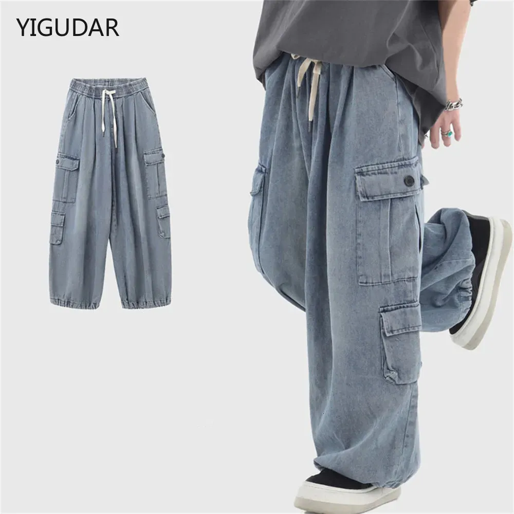 Men's Hoodies Sweatshirts Baggy Jeans Trousers Male Denim Pants Black Wide Leg men Oversize Cargo Korean Streetwear Hip Hop Harajuku 231018