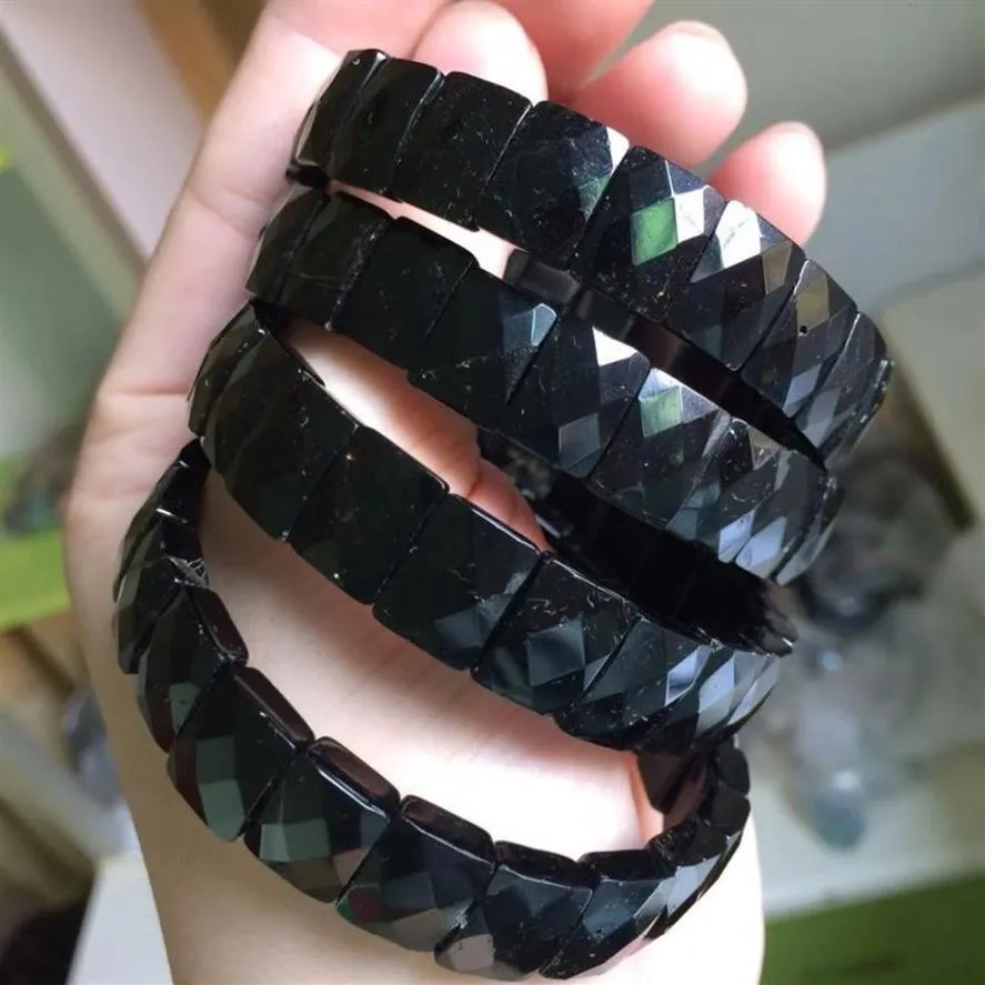 Zwarte Toermalijn Stenen Kralen Armband Natuurlijke Energie Steen Bangle Fijne Sieraden Armband Voor Vrouw Voor Gift Hele Y12182767