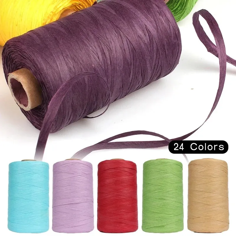 Tissu et couture 280300 mètres de fil de raphia pour tricoter à la main chapeaux de paille d'été sacs Crochet fil de tricot artisanal fait à la main 24 couleurs 231017