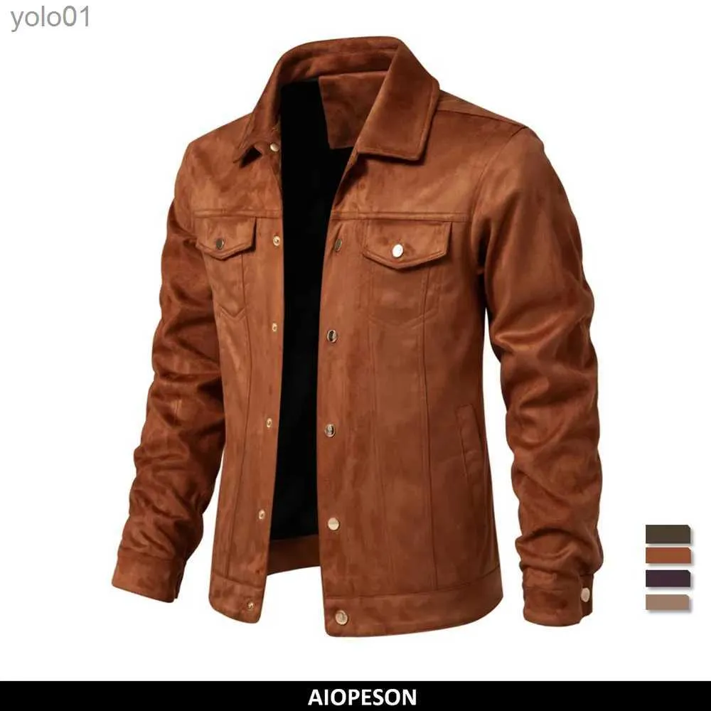 Cuir pour hommes Faux cuir 2023 nouveau automne hiver veste en cuir suédé hommes mode luxe décontracté col rabattu veste pour hommes L231018