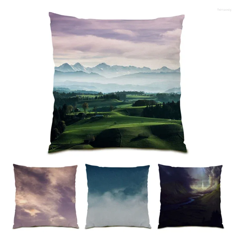 Almohada Hermosos sofás para sala de estar Cubiertas de lino de poliéster 45x45 Naturaleza Paisaje Sofá Fundas decorativas Terciopelo E1005