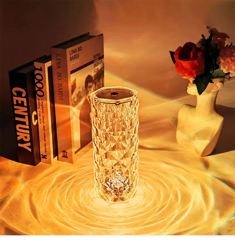 Objets décoratifs Figurines LED Lampe de table en cristal Projecteur de lumière rose Tactile Ambiance diamant romantique USB 316 couleurs Nuit pour chambre à coucher 231113