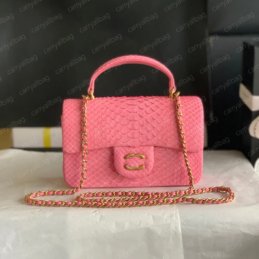 10a yeni en kaliteli bayanlar crossbody çanta tasarımcısı lüks 22b metal tutamak mini çanta klasik moda python deri adı marka 20cm flip çanta as2431