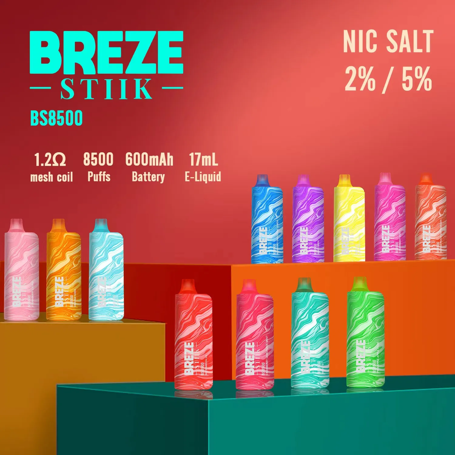 Original Breze Stiik BS 8500 baforadas cigarro elétrico descartável vape descartável PODS melhor que tornado bingo 8000 baforadas