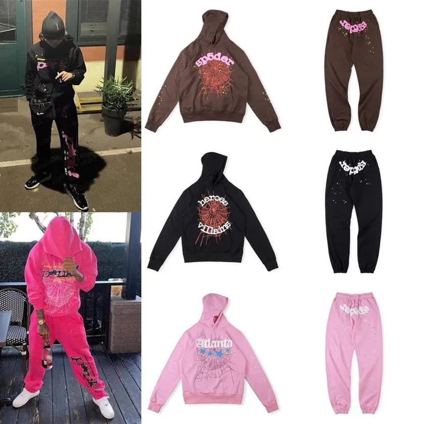 Diseñador con capucha para hombre Spider Print Web para mujer sp5der 5555555 Pantalones de chándal de manga larga Hip Hop Rap Otoño Top CP Sudadera con capucha Deportes Set325N