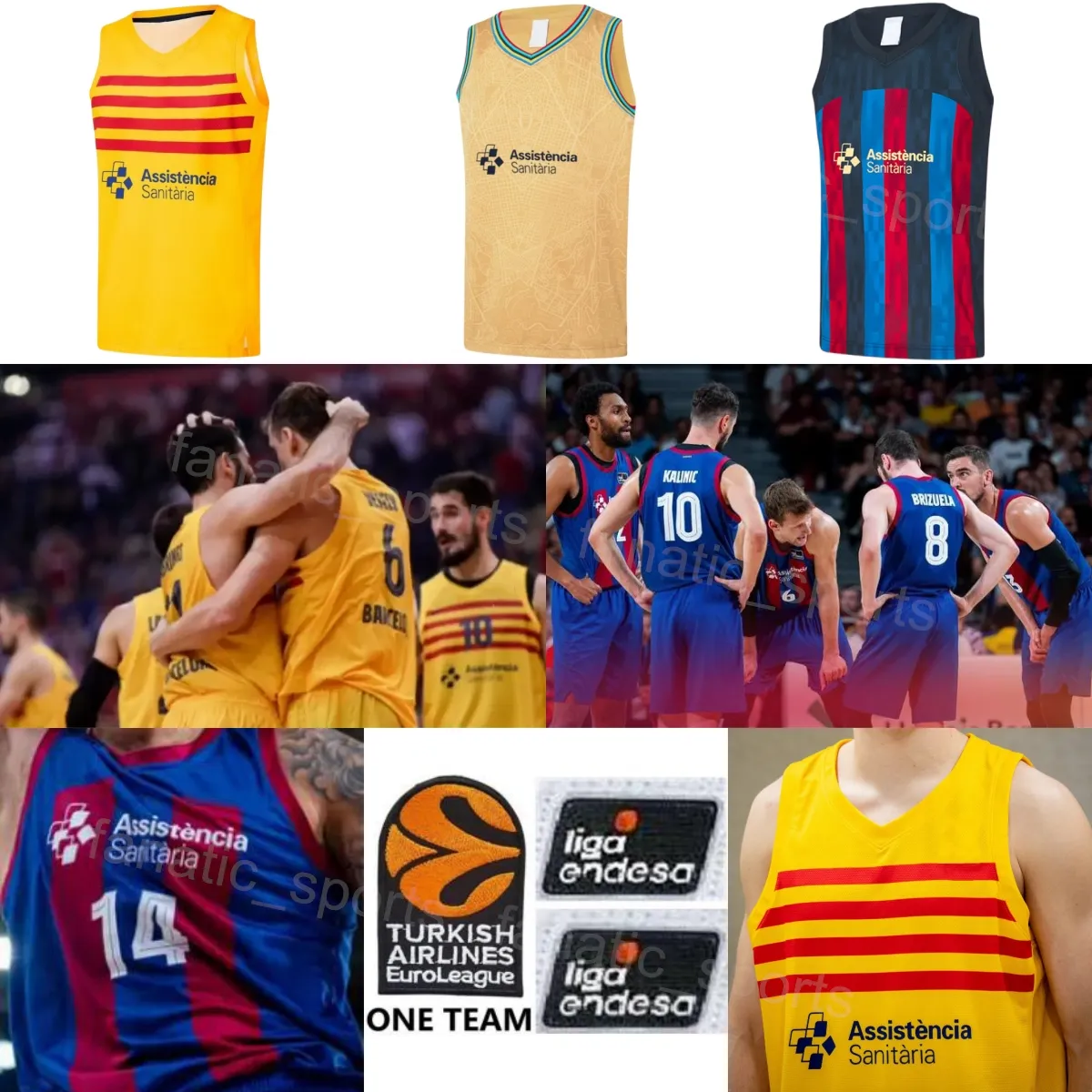 Camisa de basquete estampada Barca Lassa Baloncesto Liga A 9 Ricky Rubio 11 Juan Carlos Navarro 33 Marc Gasol 16 Pau Gasol 19 Leandro Barbosa Azul Amarelo Euroleague Team