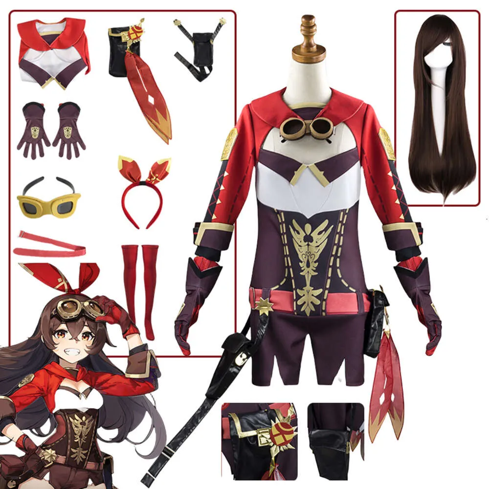 Game Genshin Impact Cosplay Kostuum Amber Cosplay Kostuum Pruik Vrouwen Rode Kleren Halloween Kostuum Top Broek Uniform Jumpsuitcosplay