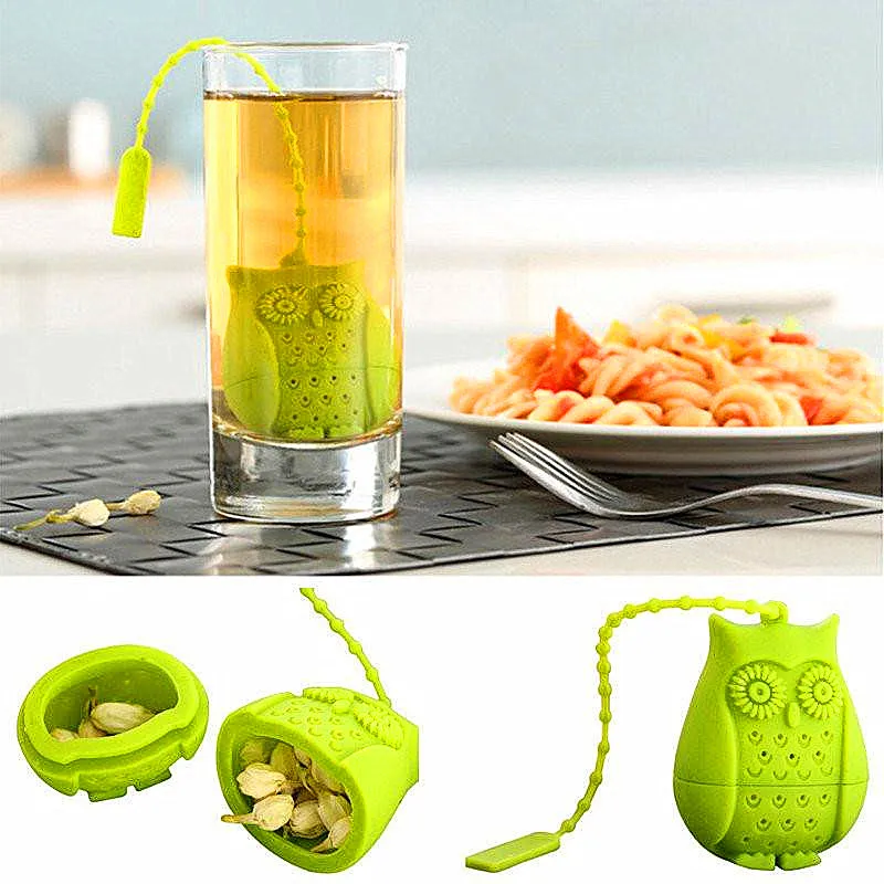 DHL Silicone Owl Tea Siler Söta tepåsar Matkvalitet Creative Loose-Leaf Tea Infuser Filter Diffuser Fun Accessories Partihandel