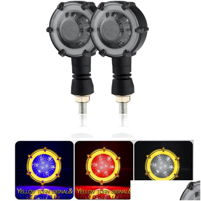 2Pcs Led Motorcycle Turn Signal Lights Round Rotating Mode Bb Modified Steering Lamp Accessories Flasher Light Drop Delivery Dhdt0