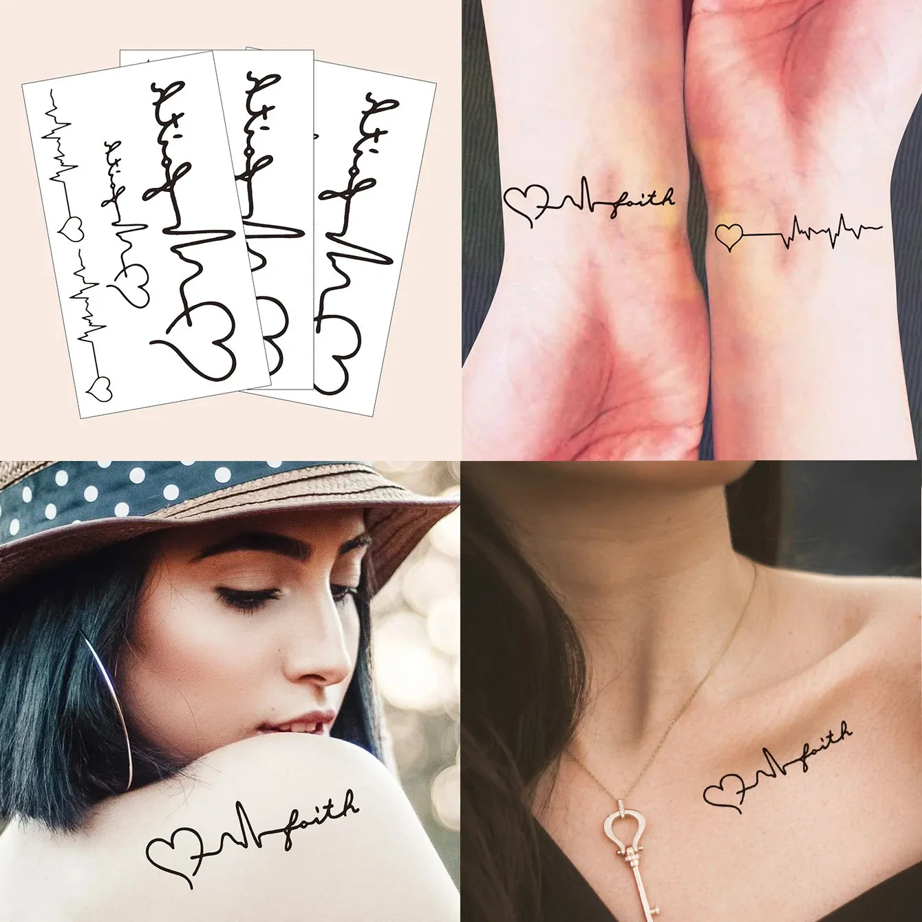 Tatuaggio Temporaneo Battito Cardiaco - Temporalis - Vegano Waterproof Dura 1-2 Settimane - Tattoo Finto Realistico UE