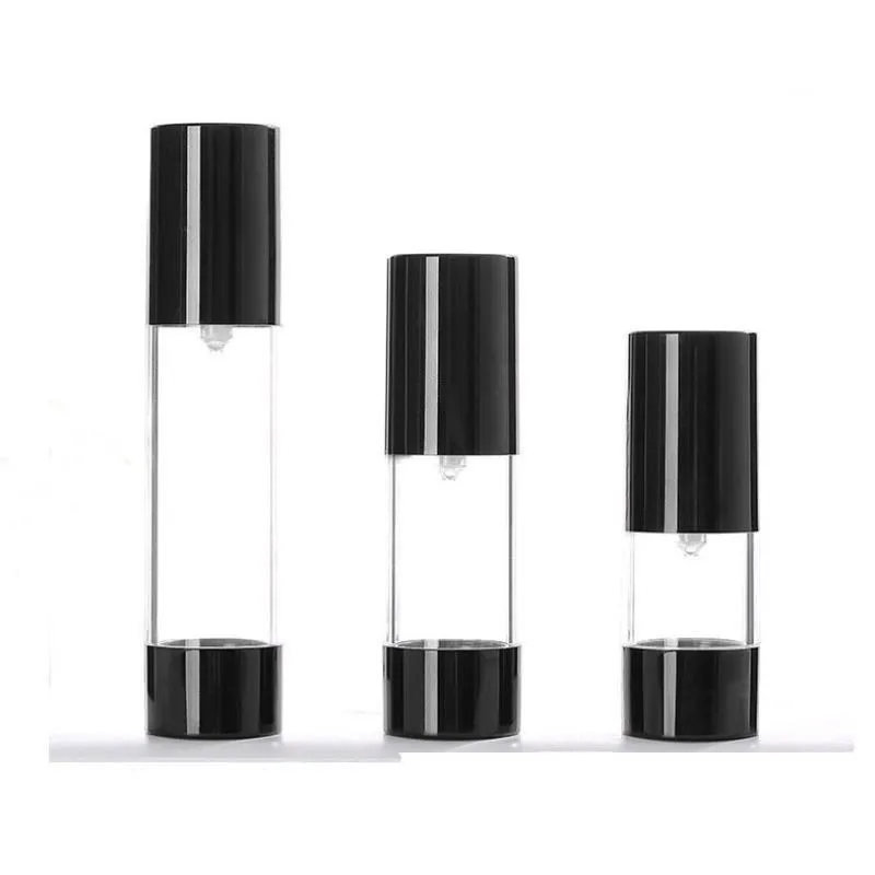 new 15ml 30ml 50ml black airless pump bottle empty,30 ml plastic airless Refillable Bottles Xeolt