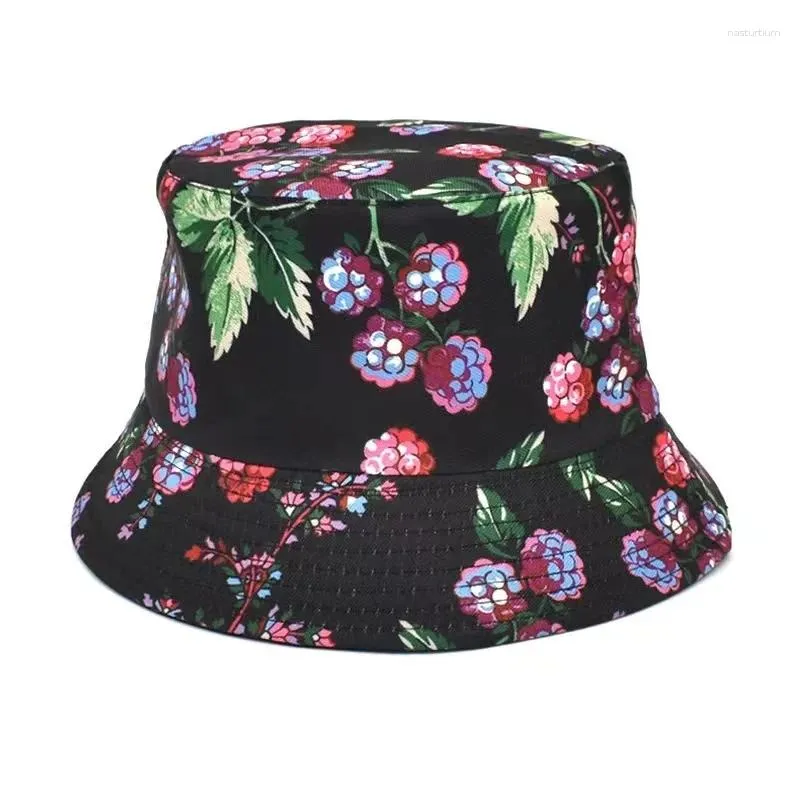 Berets Unisex Vintage Printed Fishing Hats Summer Fisherman Hat Reversible Fruit Bucket For Women Men Street Hip Hop Caps