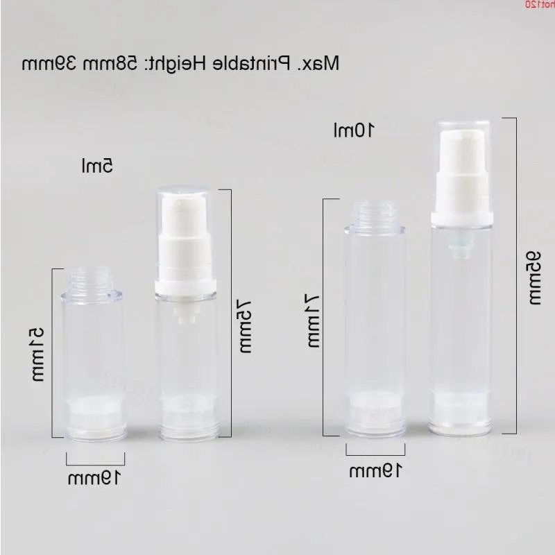 50 x 5 ml 10 ml Botellas de loción con bomba sin aire pequeñas y transparentes de viaje recargables con tapa blanca Contenedor de 1/3 oz Huiuu