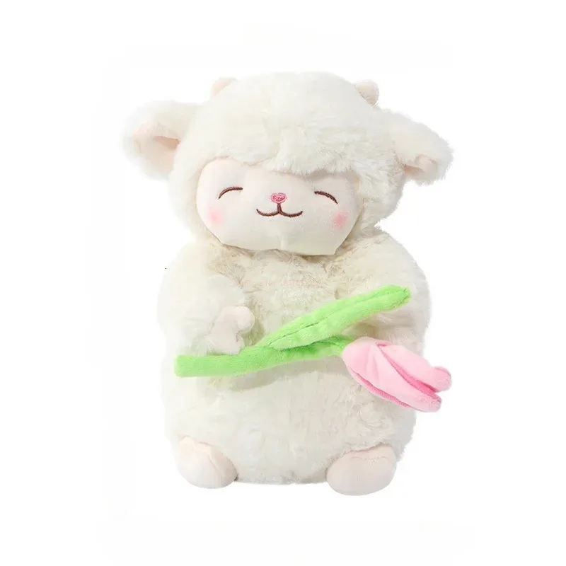 Poupées en peluche Kawaii peluche mouton jouet doux blanc tenir tulipe doux pour enfant cadeaux d'anniversaire 231018