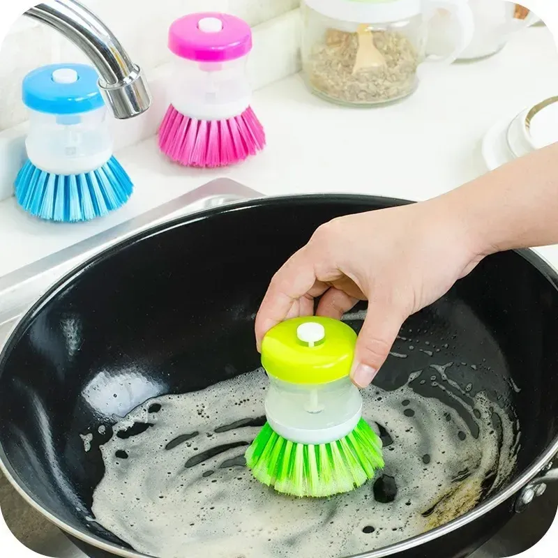 Kök Pot Dish Cleaning Borsts redskap med tvätt av flytande tvål Dispenser Hushåll Rengöringstillbehör Partihandel CPA5788 1018
