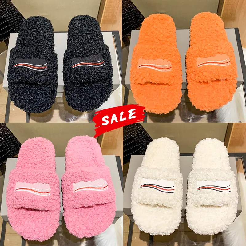 With Box Designer Slippers Womens Furry Slide Sandals Black White Orange Pink Logo Embroidered Slipper Slides Fashion Paris Ladies Winter Indoor Shoes Sneakers