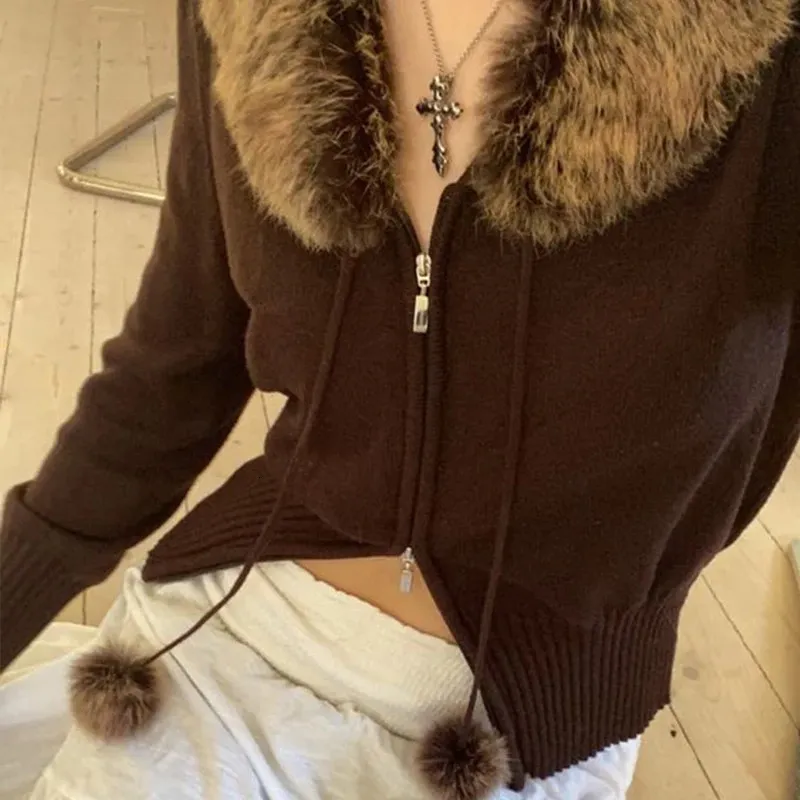 Y2K Grunge Fur Knitted Jacket With Fur Hood Double Zipper Vintage Cropped Coat, Harajuku Aesthetic Style, Cute And Chic Korean Outfit 231018 From Xingsha, $23.89 | DHgate.Com Y2K Grunge Fur Knitted Jacket With Fur Hood Double Zipper Vintage Cropped Coat, Harajuku Aesthetic Style, Cute And Chic Korean Outfit 231018 From Xingsha, $23.89 | DHgate.Com