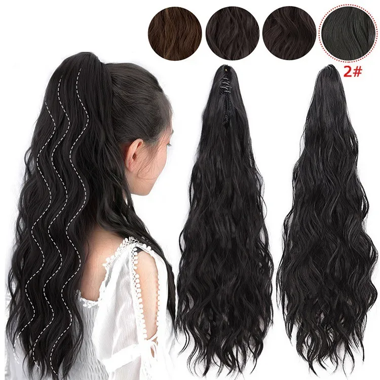 Grampo de cabelo encaracolado ondulado, 24 polegadas, 60cm de comprimento, natural, bagunçado, rabo de cavalo, extensão de cabelo sintético para mulheres y01