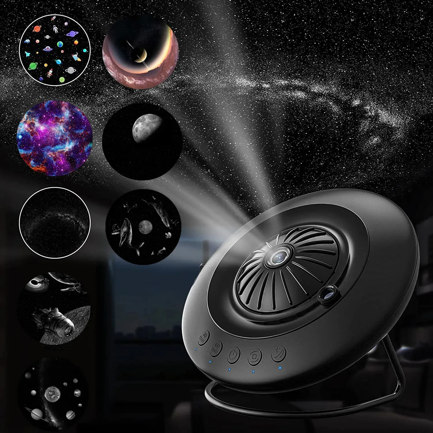 Nyhetsobjekt 8 i 1 LED UFO -stjärna Projector Night Light Projection Galaxy Starry Sky Rechargeble Lamp Kids Room Takdekoration 231017