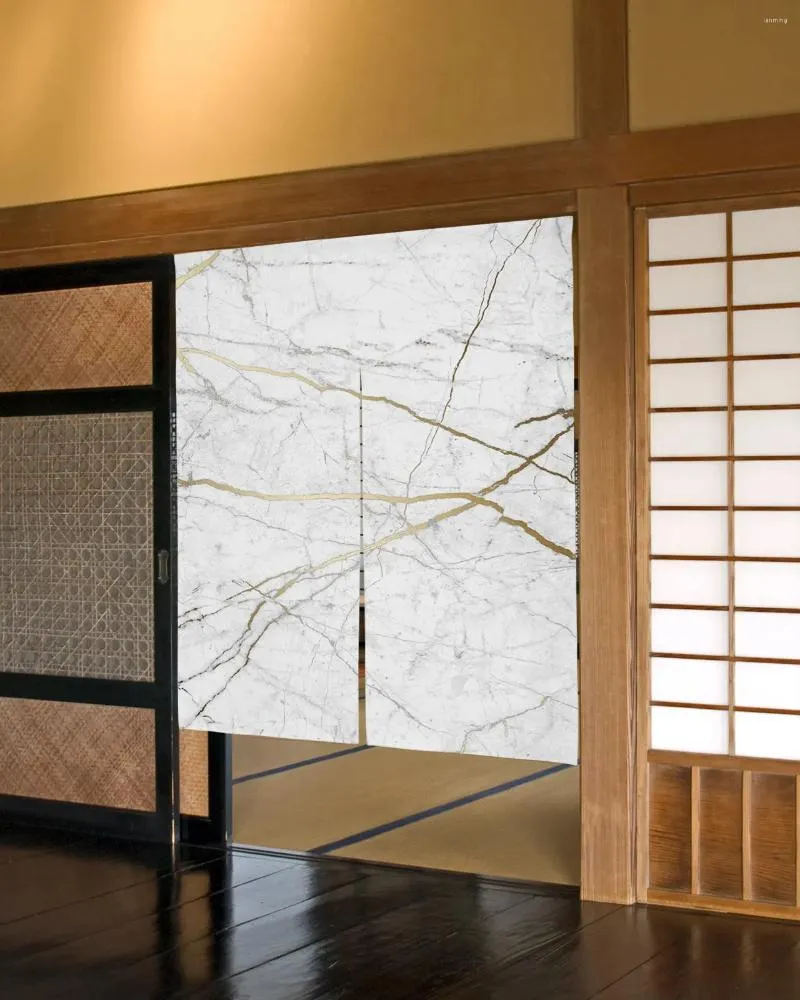 Cortina de textura natural padrão de mármore porta para divisória de cozinha noren divisão cortinas de entrada privacidade