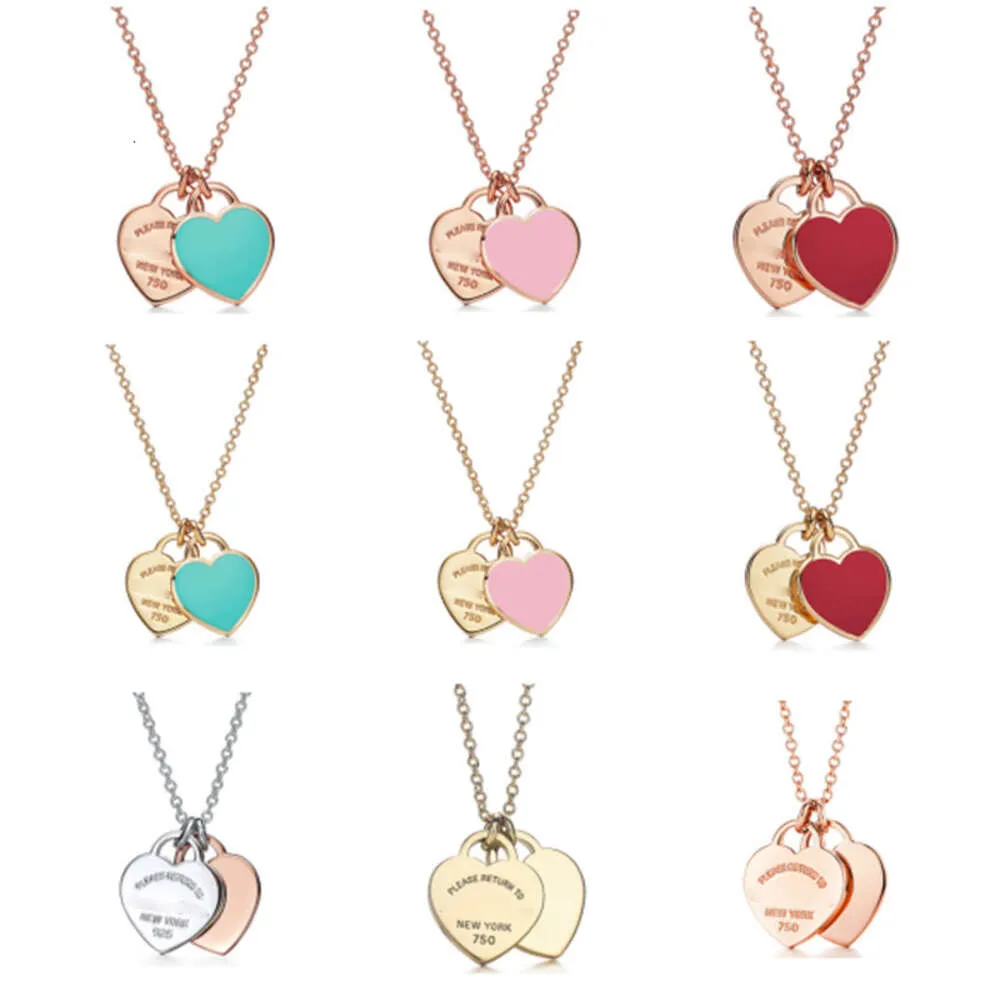 Tiffanyany Designer Classic S925 Sterling Silver Plated Rose Gold Heart Formed Droping Emalj Love Halsband Tie Home Collar Chain Chain