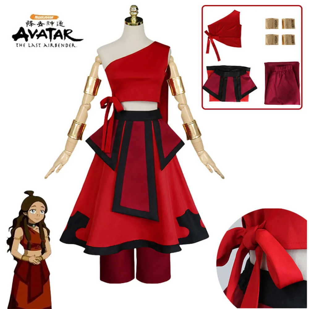 Anime Avatar the Last Airbender Cosplay Katara Vuurnatie Cosplay Kostuum Rood Uniform Volwassen Vrouwen Halloween Carnaval Kostuumcosplay