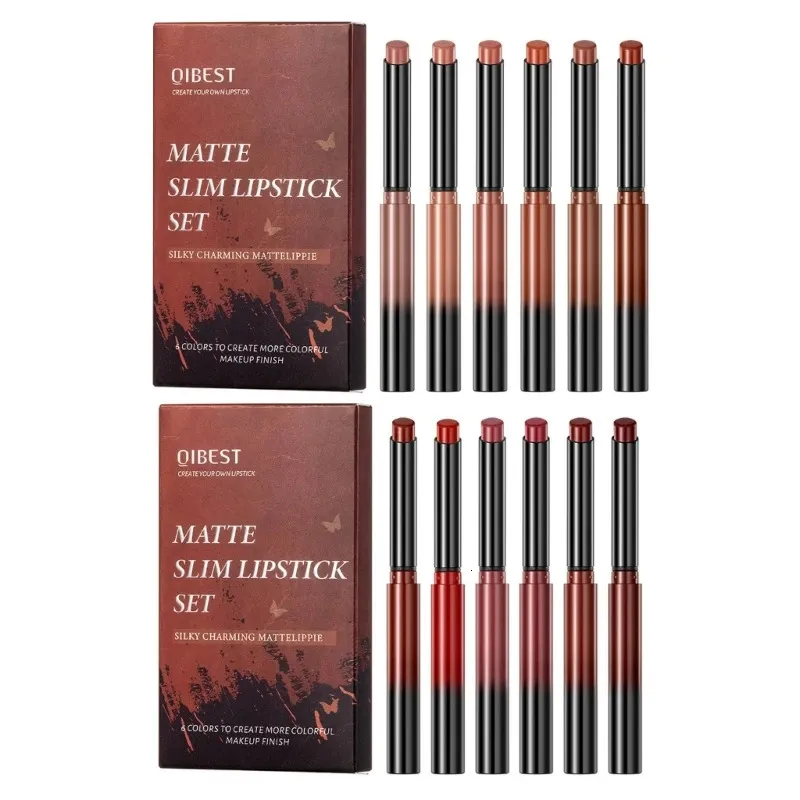 Lipstick Lip Pencil Professional Sexiga Pigments Lipstick Pen Waterproof Lady Matte Lips Liner Kosmetika Långvariga 6st E74C 231017