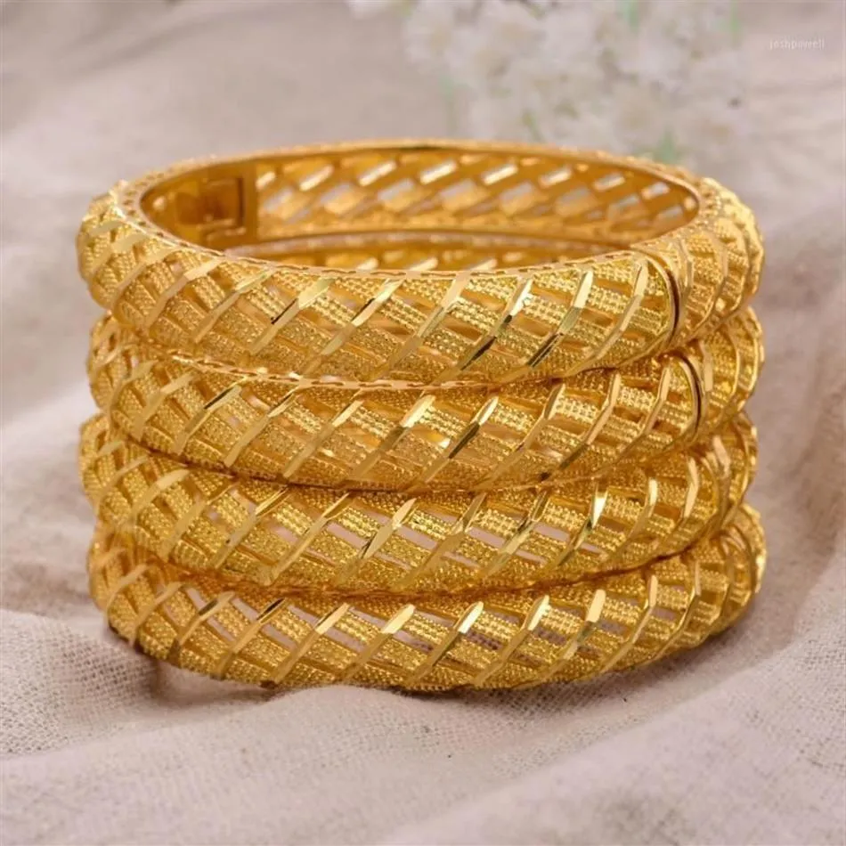 Annayoyo 4 Pz / lotto 24K Dubai India Braccialetti di colore riempito in oro etiope per le donne ragazze gioielli festa Braccialetti Regali braccialetto1294Z