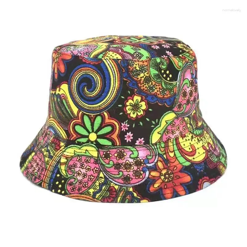 Bérets Mode Chapeau De Pêcheur Réversible Panama Seau Pour Femmes Hommes Rue Hip Hop Casquette Vintage Imprimé Casquette De Pêche