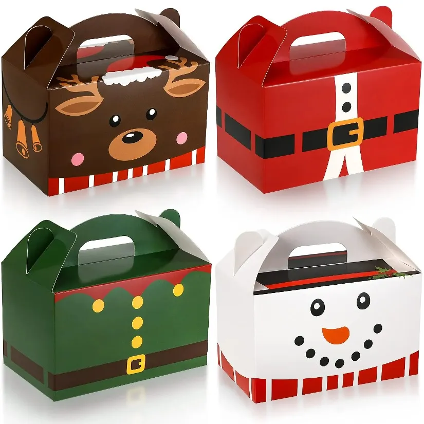 Christmas Decorations Treat Boxes Santa Elf Snowman Elk Xmas Cardboard Present Candy Cookie With Handles Holiday Party Favor i1018