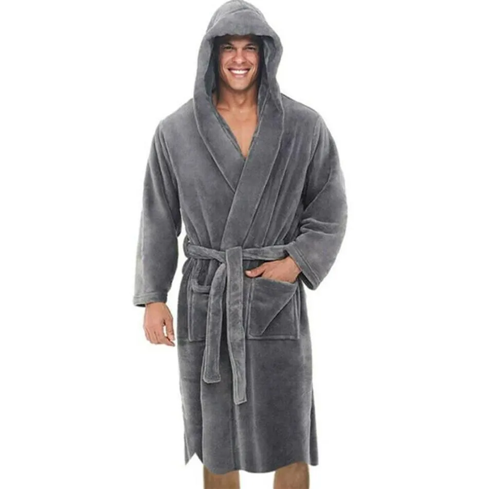 Homens sleepwear robe para homens cor sólida bandagem roupão de manga longa com capuz robes masculino lounge wear roupão masculino sono 197o