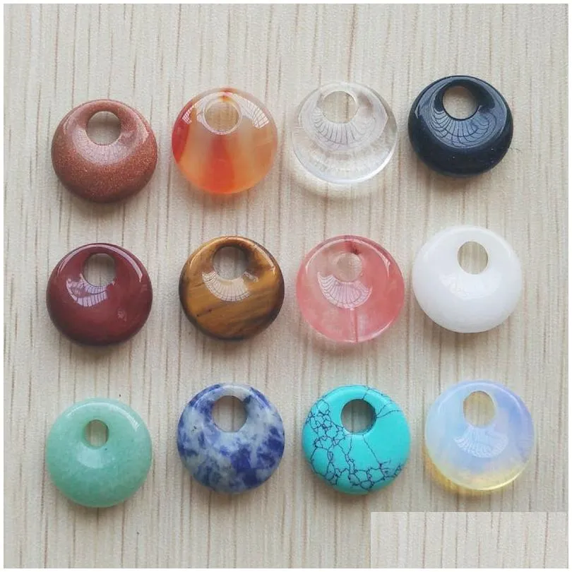 Hängen grossist- hög kvalitet blandade natursten gogo donut charms pärlor 18 mm för smycken gör grossist 12 st/parti drop del dhdw1