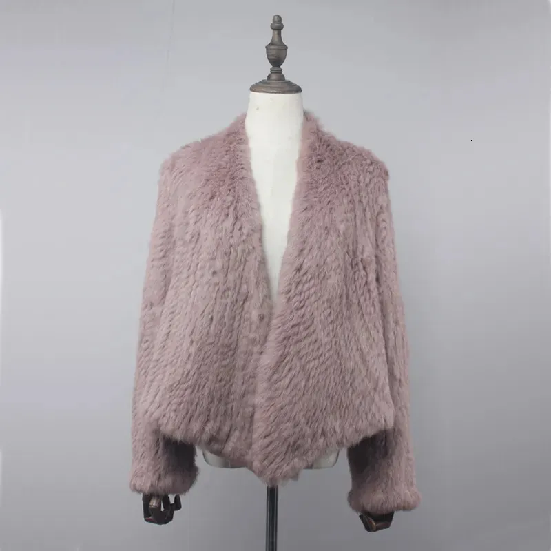 Cardigan en tricot de fausse fourrure pour femme, veste naturelle faite à la main, col irrégulier, pardessus tricoté, gilet d'extérieur, 231018