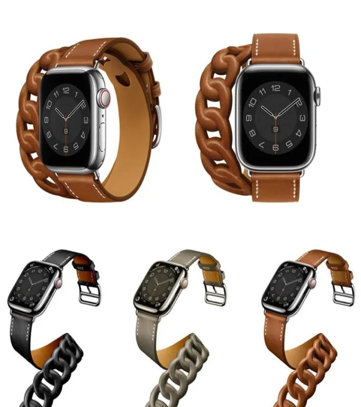 Ремешок для часов 1/2/3/4/5/6/SE/7 Generation Кожаный браслет премиум-класса Business Double Tour iWatch (40 мм 44 мм) 2694345