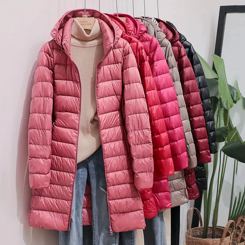 Parkas de plumón para mujer, chaquetas de invierno, abrigo informal largo y fino, chaqueta acolchada, Parka con capucha delgada, ropa de abrigo de moda 231017