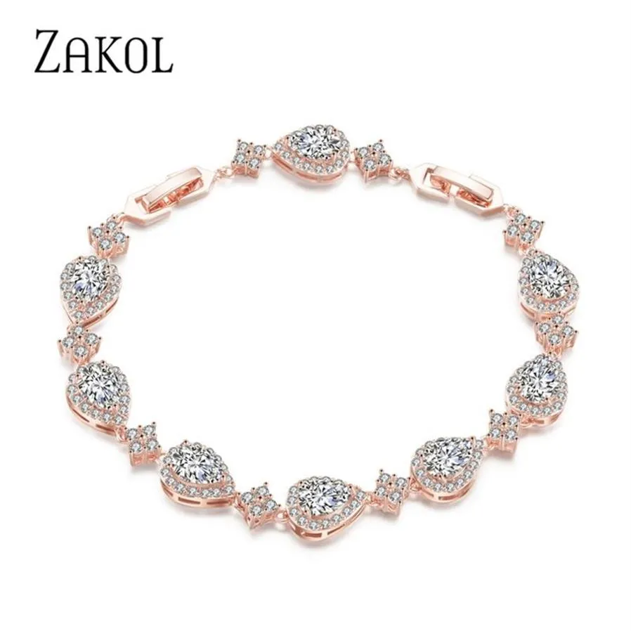 ZAKOL Trendy Weiß Gold Farbe Zirkonia Stein Große Wasser Tropfen Form Armband Armreif Für Frauen Partei Schmuck FSBP2014 211124244c