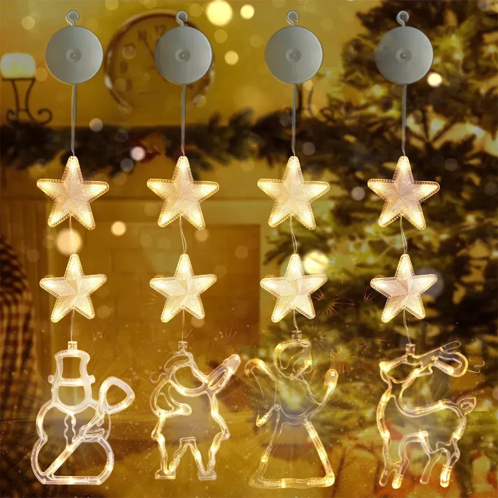 Weihnachtsdekorationen LED-Vorhang Lichterketten Weihnachtsbaum Weihnachtsmann Windows Saugnapf Licht für Zuhause Jahr Party Festliche Dekoration 231018