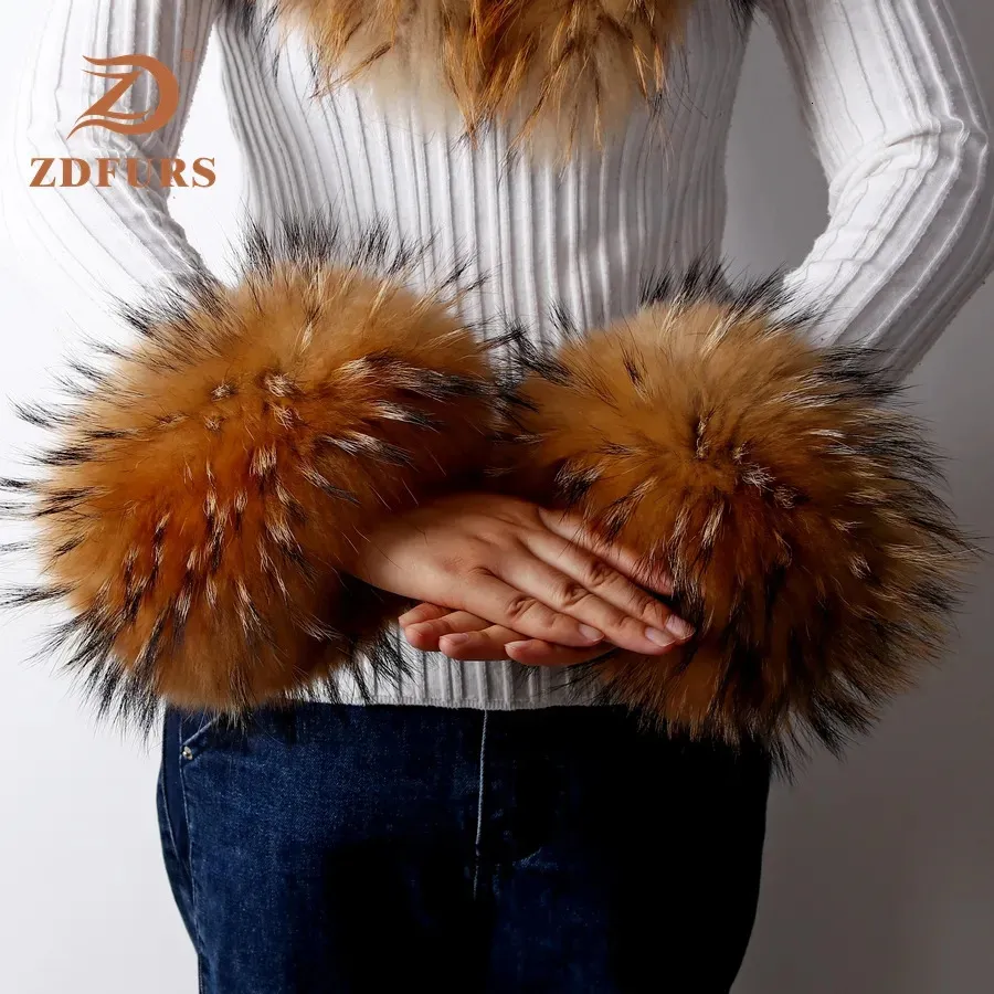 5本の指の手袋zdfurs *高品質の毛皮のカフス暖かい本物の毛皮のカフアームウォーマーレディブレスレット本物の毛皮リストバンドグローブ231017