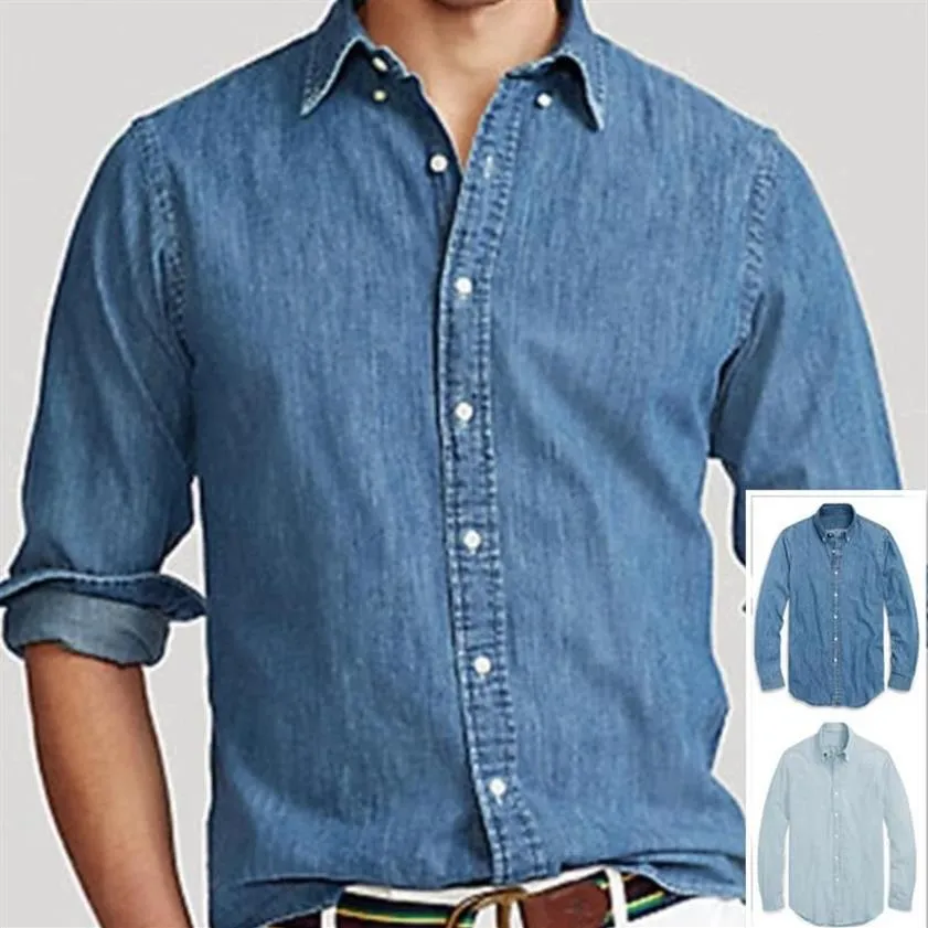Män höst streetwear liten hästkvalitet 100cotton denim jeans skjortor camisa maskulina långärmad social hombre kemiser homme m216b