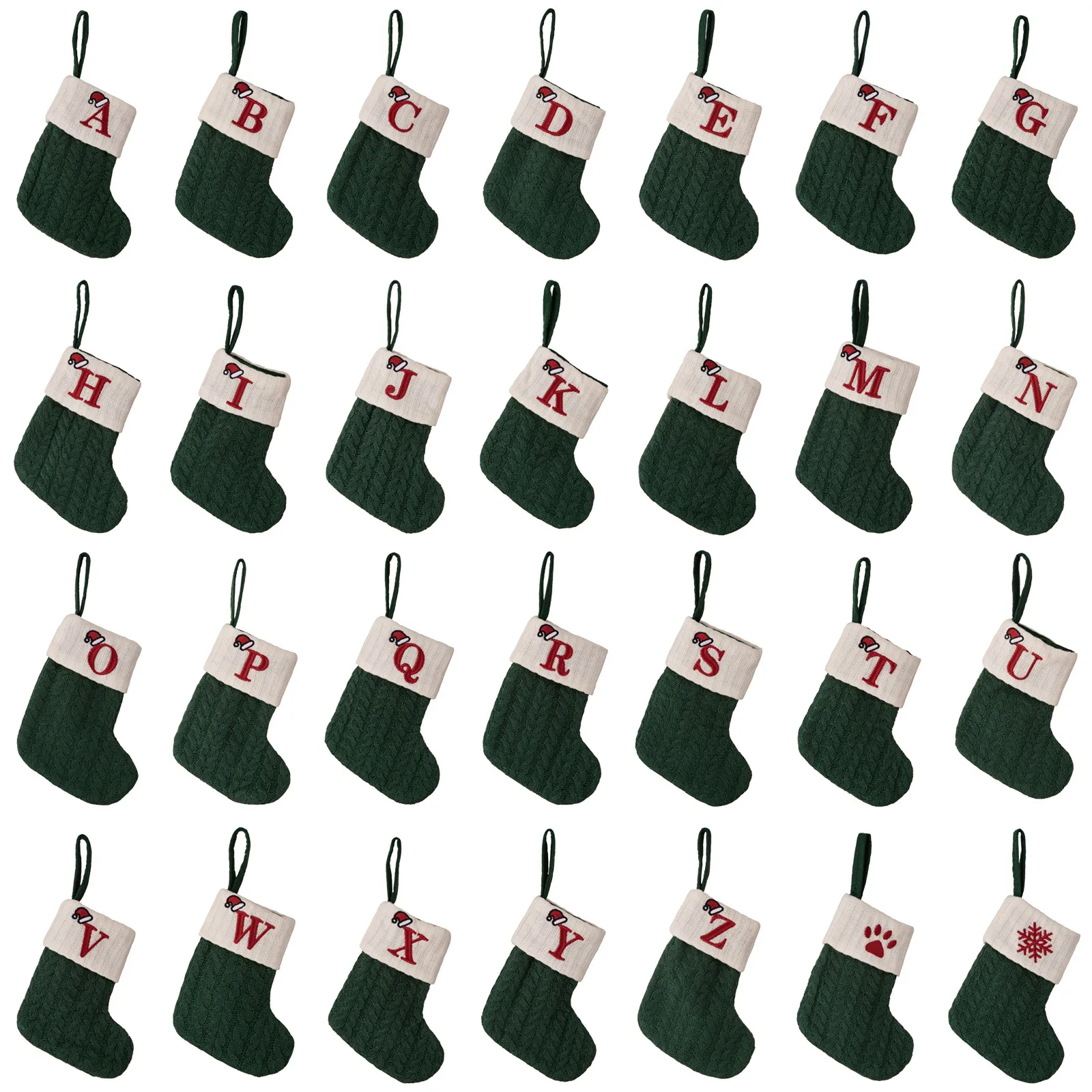 Chaussettes de noël vertes tricotées, flocon de neige, bas de lettres, décoration de noël pour la maison, ornement d'arbre de noël, cadeaux W23-395