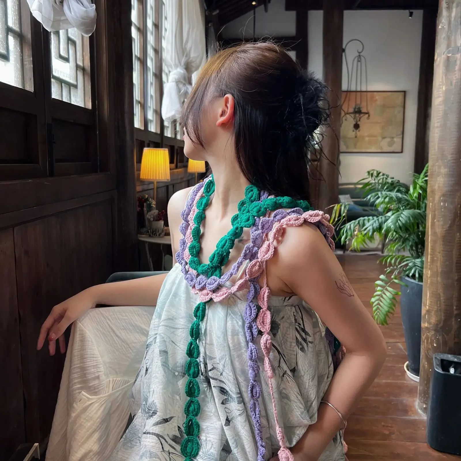 Scarves Knit Scarf Chinese Style Irregular Neckchief Handmade Design Scarves Fashion Y2K Accessories 231017