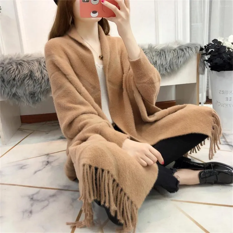 Foulards Femmes Oversize Tricoté Moletage Faux Mink Velours Poncho D'hiver Solide Femme Longues Manches Chauve-Souris Tricots Vintage Châle Manteau