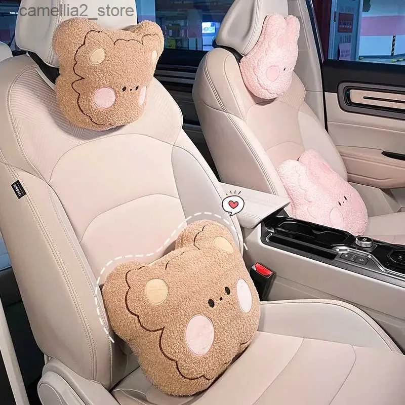 Seat Cushions Cute Car Neck Pillow Cartoon Animal Headrest Travel Rest Cushion Plush Auto Seat Neck Lumbar Support Car Interior Accessories Q231018