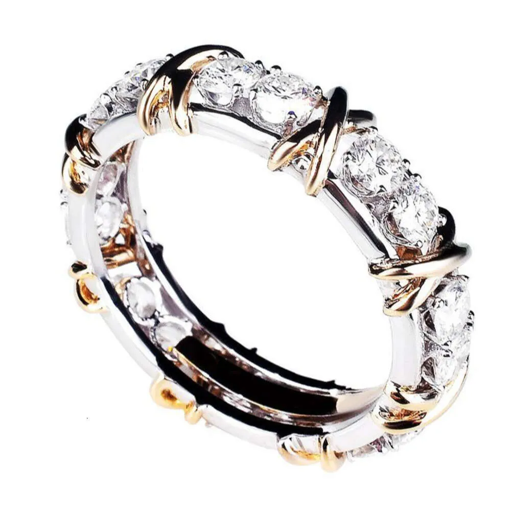 Кольца-группы Новый стиль, сочетание и сочетание с бриллиантами и цирконами, контрастное женское кольцо Увеличенное и универсальное кольцо с перекрестным ремешком для женщин