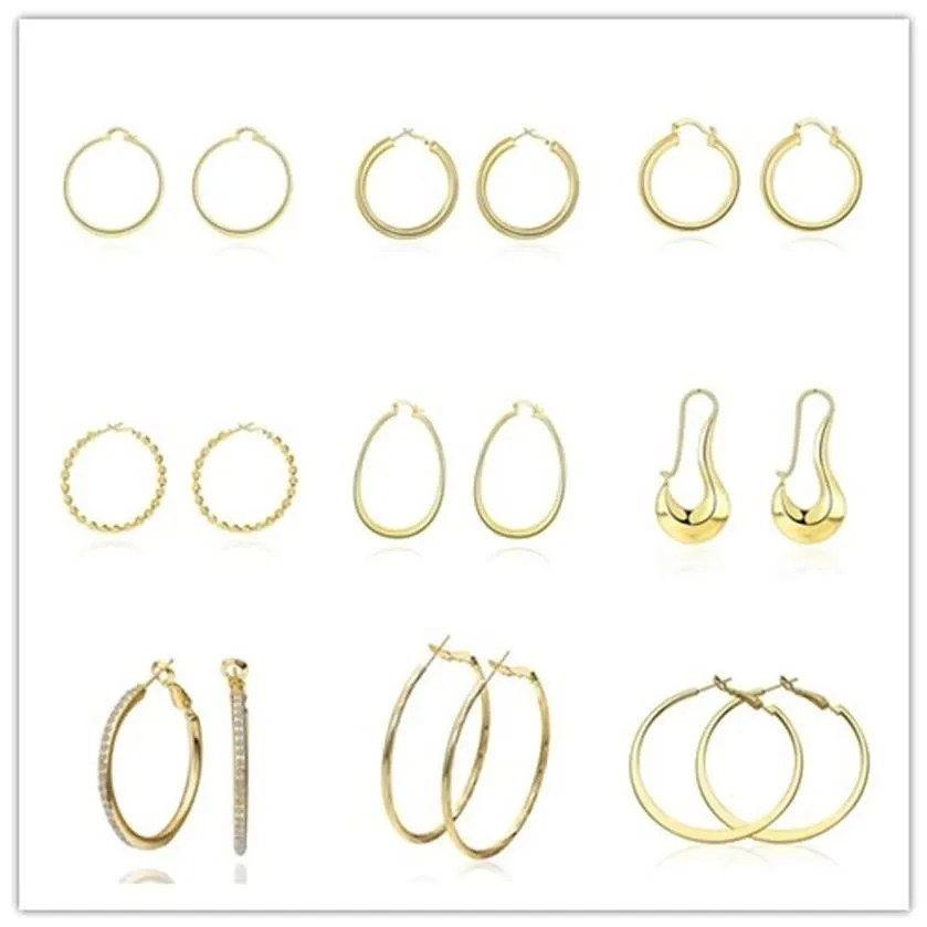 Mixing styles plated 18K gold hoop earrings with zircon classic charm jewelry for women top quality 9pair lot256M