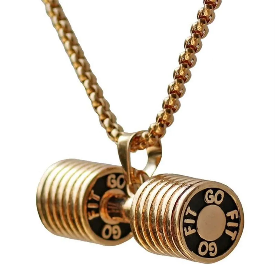 Pendentif Colliers Collier d'haltères Barbell Charm Bodybuilding Crossfit Fitness Bijoux pour les amoureux Entraînement Gym 23in Chain2915