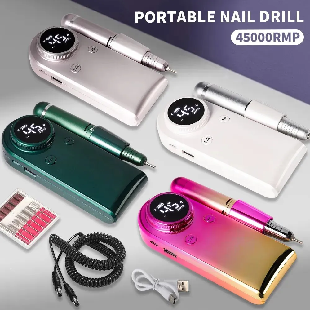 Nail Manicure Set 45000RPM Portable Electric Drill Machine Rechargeable Gradient Nails Sander LCD Display File Pedicure Tool 231017