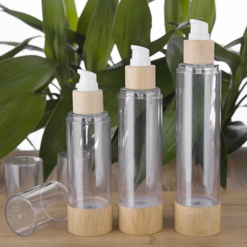 20/30/50/80/100/120ml Bamboo Cosmetic Sample Containers Emulsion Lotion Bamboo Vacuum Airless Pump Bottles F2687 Gmbpg Wjwhn