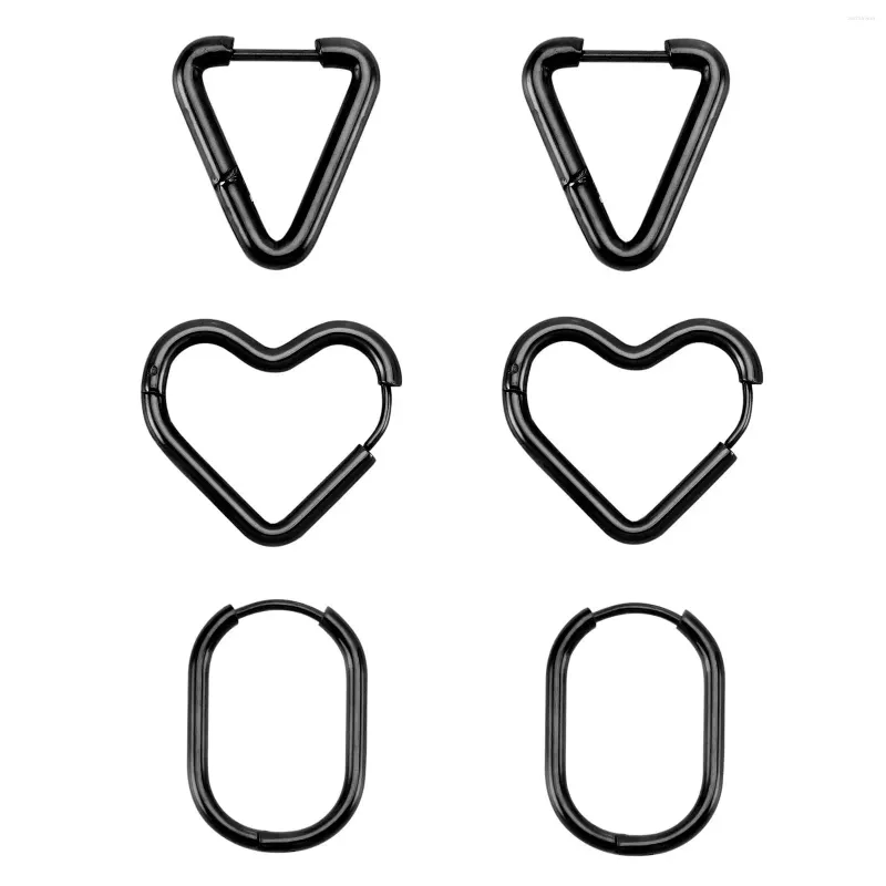 Hoop Earrings Sets Of 3 Pairs Men's Stainless Steel Circle/Triangle/Love Heart/Oval Shaped Hugging Hoops For Male Women